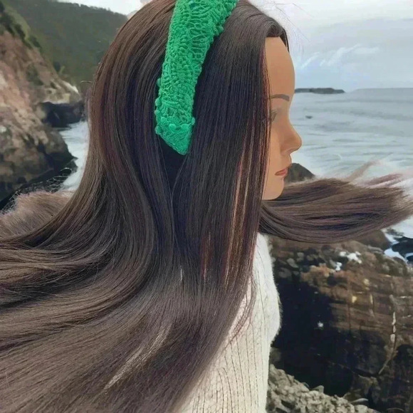 Custom Dyed Green Lace Handsewn 2" Wide Headband Goblin-Core Holiday Hair - Picture 4 of 9